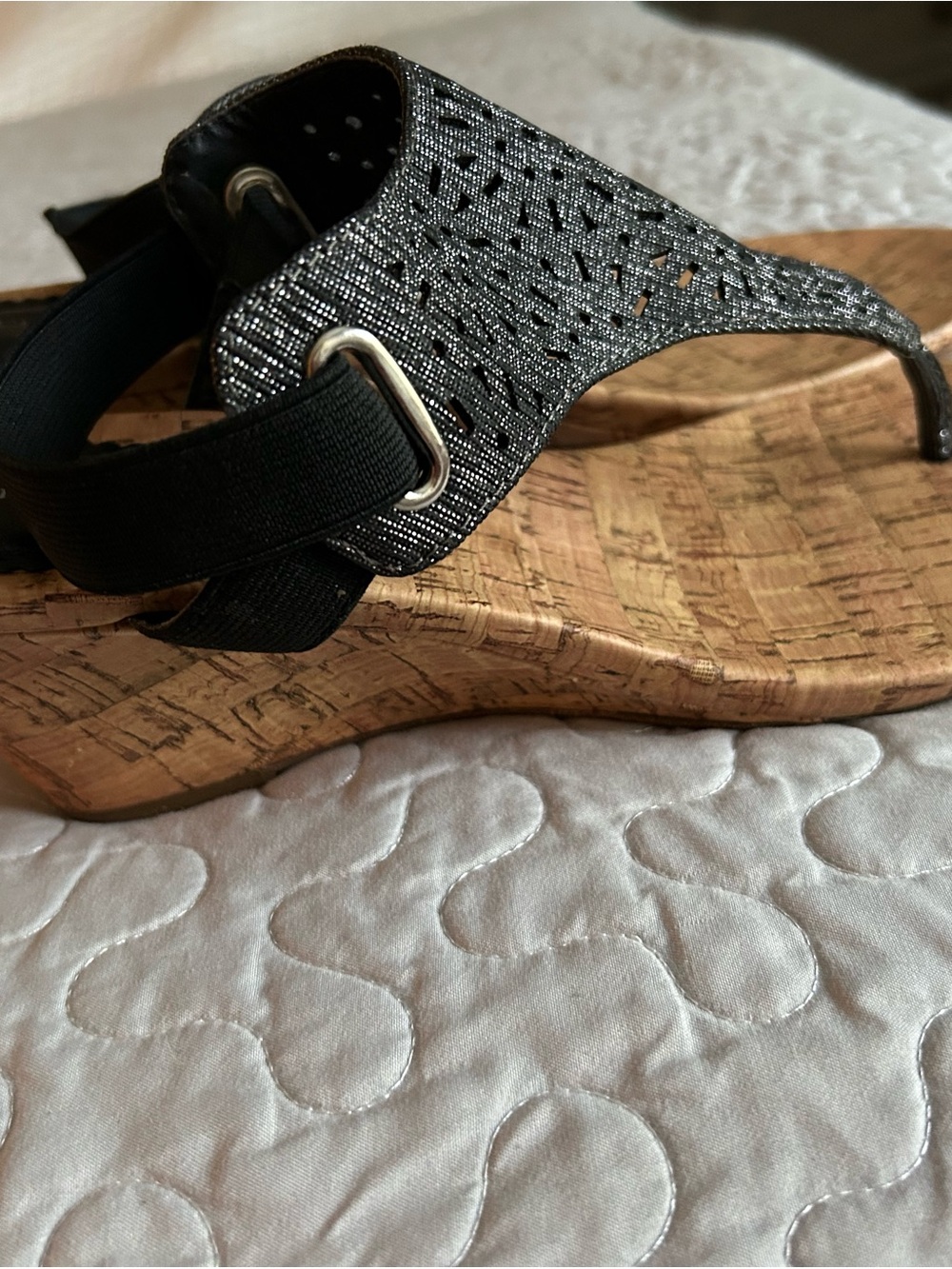 Croft & Barrow Black Cork Wedge Sandals with Elastic Back Size 10